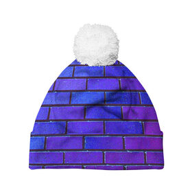 Шапка 3D c помпоном с принтом Brick в Кировске, 100% полиэстер | универсальный размер, печать по всей поверхности изделия | blue | brick | purple | texture | wall | кирпич | кирпичный | синий | стена | текстура | фиолетовый