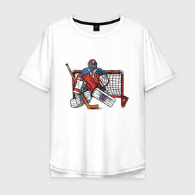 Мужская футболка хлопок Oversize с принтом Хоккейный вратарь в Кировске, 100% хлопок | свободный крой, круглый ворот, “спинка” длиннее передней части | Тематика изображения на принте: 