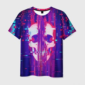 Мужская футболка 3D с принтом Skull glitch в Кировске, 100% полиэфир | прямой крой, круглый вырез горловины, длина до линии бедер | color | fashion | glitch | jaw | skull | vanguard | авангард | глитч | мода | пасть | цвет | череп