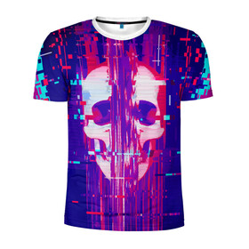 Мужская футболка 3D спортивная с принтом Skull glitch в Кировске, 100% полиэстер с улучшенными характеристиками | приталенный силуэт, круглая горловина, широкие плечи, сужается к линии бедра | color | fashion | glitch | jaw | skull | vanguard | авангард | глитч | мода | пасть | цвет | череп