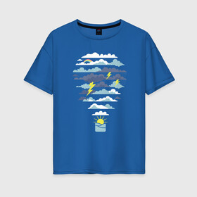 Женская футболка хлопок Oversize с принтом Воздушный шарик и погода в Кировске, 100% хлопок | свободный крой, круглый ворот, спущенный рукав, длина до линии бедер
 | aerostat | art | balloon | balloons | cloud | clouds | illustration | mountain | mountains | nature | ocean | rainbow | sea | storm | sun | weather | арт | воздух | горы | гроза | иллюстрация | море | океан | погода | радуга | сол