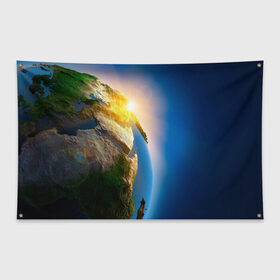 Флаг-баннер с принтом Планета Земля в Кировске, 100% полиэстер | размер 67 х 109 см, плотность ткани — 95 г/м2; по краям флага есть четыре люверса для крепления | вселенная | земля | космос | планета | солнце