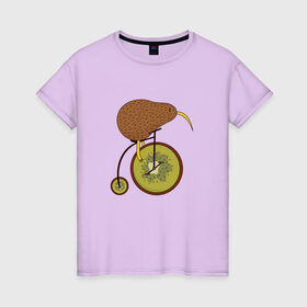 Женская футболка хлопок с принтом Киви на велосипеде в Кировске, 100% хлопок | прямой крой, круглый вырез горловины, длина до линии бедер, слегка спущенное плечо | bike | bird | birds | circus | cute | fruit | funny | kiwi | байк | берд | большое колесо | в разрезе | клюв | милая | милота | не достает до педалей | пополам | прикол | природа | птичка | с большим колесом | смешная | фрукт | 