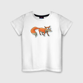 Детская футболка хлопок с принтом Пучеглазый Лис в Кировске, 100% хлопок | круглый вырез горловины, полуприлегающий силуэт, длина до линии бедер | звери | зверь | лис | лиса | лисица | лисы | хищник