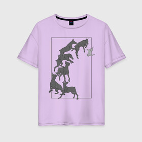 Женская футболка хлопок Oversize с принтом Доберманы в Кировске, 100% хлопок | свободный крой, круглый ворот, спущенный рукав, длина до линии бедер
 | dogs | графика | движение | доберман | композиция | котенок | рамка | собаки