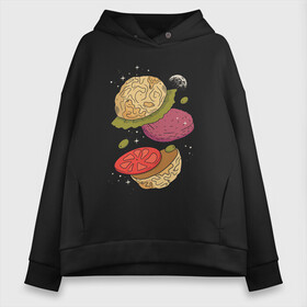 Женское худи Oversize хлопок с принтом Луна бургер в Кировске, френч-терри — 70% хлопок, 30% полиэстер. Мягкий теплый начес внутри —100% хлопок | боковые карманы, эластичные манжеты и нижняя кромка, капюшон на магнитной кнопке | burger | food | funny | galaxy | hamburger | illustration | joke | moon | planet | space | start | булочки | в разрезе | галактика | гамбургер | гриль | еда | звезды | иллюстрация | космос | котлета | лист | оливки | планета | прикол | разрез | 