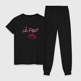 Женская пижама хлопок с принтом LIL PEEP (front & back) в Кировске, 100% хлопок | брюки и футболка прямого кроя, без карманов, на брюках мягкая резинка на поясе и по низу штанин | Тематика изображения на принте: lil peep | lil peep art | logo lil peep | love | rap | альбомы | лил пип | лове | лого | логтип | любовь | музыка | музыкант | паук | певец | рэп | рэпер | скорпион