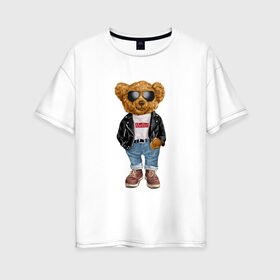 Женская футболка хлопок Oversize с принтом Медведь модный в Кировске, 100% хлопок | свободный крой, круглый ворот, спущенный рукав, длина до линии бедер
 | арт | животные | картинка | медведь | медвежонок | мишка | мода | модные | про медвежонка | рисунок