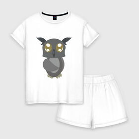 Женская пижама с шортиками хлопок с принтом Сова в Кировске, 100% хлопок | футболка прямого кроя, шорты свободные с широкой мягкой резинкой | chibi | cute | милый | няша | сова | филин | чиби