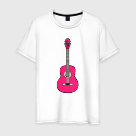Мужская футболка хлопок с принтом Розовая гитара в Кировске, 100% хлопок | прямой крой, круглый вырез горловины, длина до линии бедер, слегка спущенное плечо. | girl | guitar | music | pink | pop | rock | артист | гитара | гитарист | гламур | девочкам | девушке | инструмент | клавиши | мелодия | музыка | музыкальные инструменты | музыкант | ноты | песни | подарок | поп | попса