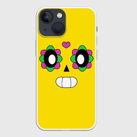 Чехол для iPhone 13 mini с принтом Поко в Кировске,  |  | brawl stars | poco | боец | бравл старс | бравлер | браво старс | желтый | игра | персонаж | сердечко | скелет | цветы | череп