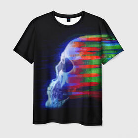 Мужская футболка 3D с принтом Glitch skull в Кировске, 100% полиэфир | прямой крой, круглый вырез горловины, длина до линии бедер | Тематика изображения на принте: color | glitch | paint | skull | vanguard | авангард | глитч | краска | цвет | череп