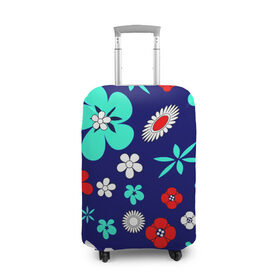 Чехол для чемодана 3D с принтом Lorri в Кировске, 86% полиэфир, 14% спандекс | двустороннее нанесение принта, прорези для ручек и колес | blue | flowers | leaves | patterns | summer | texture | летний | листки | синий | текстура | узоры | цветы