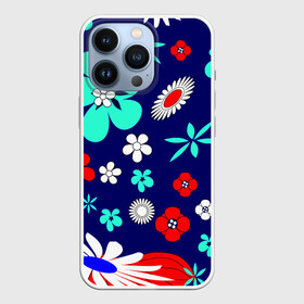 Чехол для iPhone 13 Pro с принтом Lorri в Кировске,  |  | Тематика изображения на принте: blue | flowers | leaves | patterns | summer | texture | летний | листки | синий | текстура | узоры | цветы