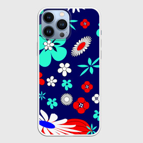 Чехол для iPhone 13 Pro Max с принтом Lorri в Кировске,  |  | Тематика изображения на принте: blue | flowers | leaves | patterns | summer | texture | летний | листки | синий | текстура | узоры | цветы