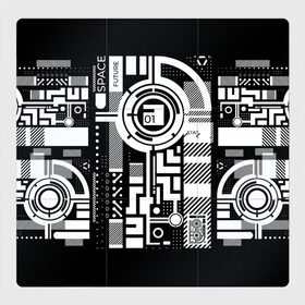 Магнитный плакат 3Х3 с принтом Будущее,01, в Кировске, Полимерный материал с магнитным слоем | 9 деталей размером 9*9 см | абстракция | киберпанк | круги | механизм | надпись | символ | схема | узор