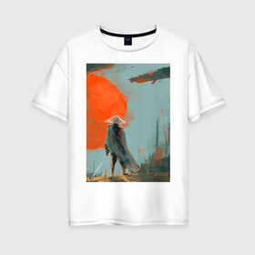Женская футболка хлопок Oversize с принтом Samurai 11-15 в Кировске, 100% хлопок | свободный крой, круглый ворот, спущенный рукав, длина до линии бедер
 | катана | маска | ронин | самурай | япония