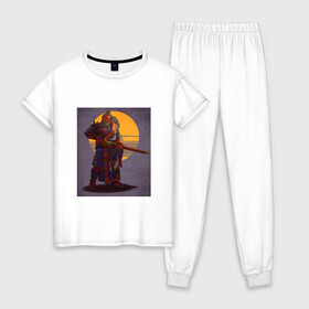 Женская пижама хлопок с принтом Samurai 11-17 в Кировске, 100% хлопок | брюки и футболка прямого кроя, без карманов, на брюках мягкая резинка на поясе и по низу штанин | катана | маска | ронин | самурай | япония