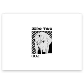 Поздравительная открытка с принтом Zero Two в Кировске, 100% бумага | плотность бумаги 280 г/м2, матовая, на обратной стороне линовка и место для марки
 | 002 | 02 | cyber | cyberpunk | darling | franxx | japan | two | zero | zerotwo | два | девушка | демон | дьявол | зеро | зероту | зеротул | итиго | ичиго | киберпанк | меха | мехо | милый | ноль | нольдва | ту | франксе | франсе | хиро