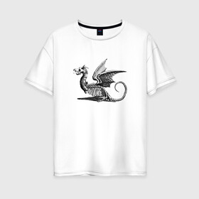 Женская футболка хлопок Oversize с принтом Скелет Дракона в Кировске, 100% хлопок | свободный крой, круглый ворот, спущенный рукав, длина до линии бедер
 | графика | дракон | животное | зверь | картинки | популярные | прикольные | скелет | тренды | чудовище | штриховая