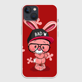 Чехол для iPhone 13 с принтом Модный зайка в Кировске,  |  | зайчик в очках | заяц в кепке | модный зайка | няшные картинки | плюшевый зайчик | розовый зайчик.