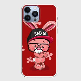 Чехол для iPhone 13 Pro Max с принтом Модный зайка в Кировске,  |  | зайчик в очках | заяц в кепке | модный зайка | няшные картинки | плюшевый зайчик | розовый зайчик.