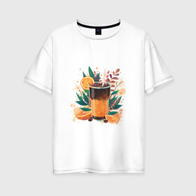 Женская футболка хлопок Oversize с принтом бодрящий коктейль в Кировске, 100% хлопок | свободный крой, круглый ворот, спущенный рукав, длина до линии бедер
 | апельсин | бодрость | витамины | коктейль | кофе | лето | напиток | яркий