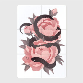 Магнитный плакат 2Х3 с принтом Змеиные розы в Кировске, Полимерный материал с магнитным слоем | 6 деталей размером 9*9 см | Тематика изображения на принте: арт | змеиная роза | змея | змея и роза | рисунок | роза | розовая роза | розовые розы | розовый | розы | тёмный | уж | ужик | цветок | цветы | чёрный