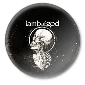 Значок с принтом Lamb of God в Кировске,  металл | круглая форма, металлическая застежка в виде булавки | Тематика изображения на принте: death metal | lamb of god | metal | группы | дэт метал | метал | скелет | череп