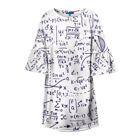 Детское платье 3D с принтом Формулы в Кировске, 100% полиэстер | прямой силуэт, чуть расширенный к низу. Круглая горловина, на рукавах — воланы | Тематика изображения на принте: алгебра | математика | математические формулы | наука | научные формулы | формулы