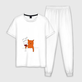 Мужская пижама хлопок с принтом Кот дай винчик в Кировске, 100% хлопок | брюки и футболка прямого кроя, без карманов, на брюках мягкая резинка на поясе и по низу штанин
 | животные | кот | кот дай винчик | котик | рисунок