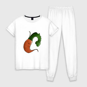 Женская пижама хлопок с принтом Грустная морковка в Кировске, 100% хлопок | брюки и футболка прямого кроя, без карманов, на брюках мягкая резинка на поясе и по низу штанин | грусть | еда | морковка | эмоции