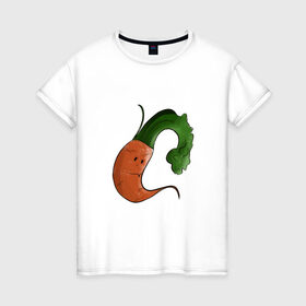 Женская футболка хлопок с принтом Грустная морковка в Кировске, 100% хлопок | прямой крой, круглый вырез горловины, длина до линии бедер, слегка спущенное плечо | грусть | еда | морковка | эмоции