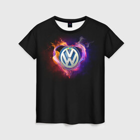 Женская футболка 3D с принтом Volkswagen в Кировске, 100% полиэфир ( синтетическое хлопкоподобное полотно) | прямой крой, круглый вырез горловины, длина до линии бедер | love vw | volkswagen | vw | vw в сердце | vw значок | vw лого | vw марка | vw эмблема | wv | горящее сердце | значок vw | значок фольксваген | лого автомобиля | лого вольцваген | логотип vw | люблю vw | люблю фольксваген