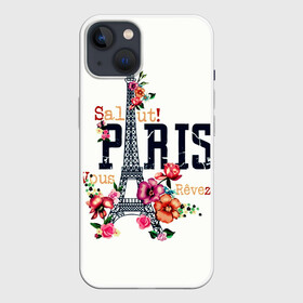 Чехол для iPhone 13 с принтом Париж в Кировске,  |  | белая | винтаж | города | европа | евротур | иностранные | креатив | крутая | минимализм | модные | надписи | париж | повседневный | путешествия | разные цвета | ретро | салют | столица | страны