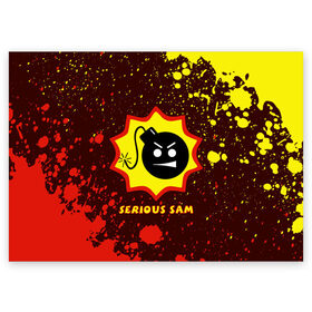 Поздравительная открытка с принтом SERIOUS SAM / Крутой Сэм в Кировске, 100% бумага | плотность бумаги 280 г/м2, матовая, на обратной стороне линовка и место для марки
 | Тематика изображения на принте: croteam | game | games | logo | sam | serious | бомба | бомбочка | игра | игры | крутой | лого | логотип | логотипы | серьезный | символ | символы | сэм