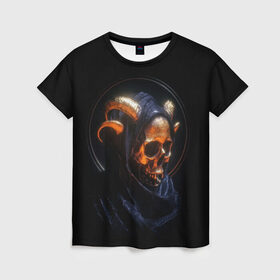 Женская футболка 3D с принтом Golden skull | 1.1 в Кировске, 100% полиэфир ( синтетическое хлопкоподобное полотно) | прямой крой, круглый вырез горловины, длина до линии бедер | cool | cyborg | decoration | fashion | fear | ghost | halloween | head | horror | robot | skeleton | skull | technology | голова | киборг | круто | мода | призрак | робот | скелет | технологии | ужас | украшение | хеллоуин | череп