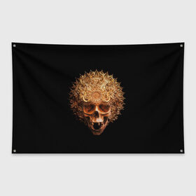 Флаг-баннер с принтом Golden skull | 1.2 в Кировске, 100% полиэстер | размер 67 х 109 см, плотность ткани — 95 г/м2; по краям флага есть четыре люверса для крепления | 