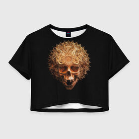 Женская футболка Crop-top 3D с принтом Golden skull | 1.2 в Кировске, 100% полиэстер | круглая горловина, длина футболки до линии талии, рукава с отворотами | 