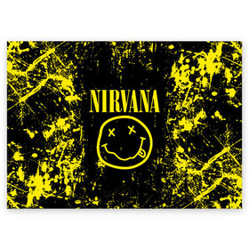 Поздравительная открытка с принтом Nirvana. в Кировске, 100% бумага | плотность бумаги 280 г/м2, матовая, на обратной стороне линовка и место для марки
 | Тематика изображения на принте: music | nirvana | rock | smile | американская рок группа | гранж | известные личности | крист новоселич | курт кобейн | музыка | музыканты | нирвана | панк рок | певцы | рок | смайл | хард рок | хэви металл