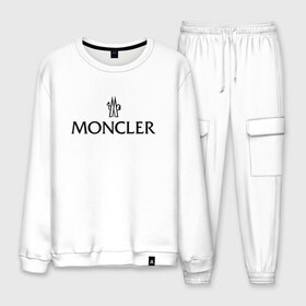 Мужской костюм хлопок с принтом MONCLER в Кировске, 100% хлопок | на свитшоте круглая горловина, мягкая резинка по низу. Брюки заужены к низу, на них два вида карманов: два “обычных” по бокам и два объемных, с клапанами, расположенные ниже линии бедра. Брюки с мягкой трикотажной резинкой на поясе и по низу штанин. В поясе для дополнительного комфорта — широкие завязки | Тематика изображения на принте: mancler | mankler | moncler | monkler | манклер | мода | монклер | тренд | хайповый | шмот