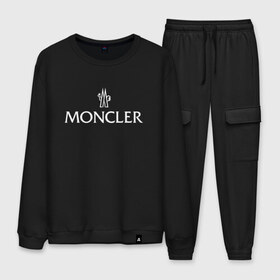 Мужской костюм хлопок с принтом MONCLER в Кировске, 100% хлопок | на свитшоте круглая горловина, мягкая резинка по низу. Брюки заужены к низу, на них два вида карманов: два “обычных” по бокам и два объемных, с клапанами, расположенные ниже линии бедра. Брюки с мягкой трикотажной резинкой на поясе и по низу штанин. В поясе для дополнительного комфорта — широкие завязки | Тематика изображения на принте: mancler | mankler | moncler | monkler | манклер | мода | монклер | тренд | хайповый | шмот