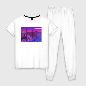 Женская пижама хлопок с принтом NFRNS -такты в Кировске, 100% хлопок | брюки и футболка прямого кроя, без карманов, на брюках мягкая резинка на поясе и по низу штанин | графика | игра | компьютерная графика | неон | пейзаж | пиксели | пиксельный пейзаж | фиолетовый