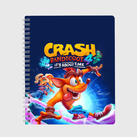 Тетрадь с принтом Crash Bandicoot в Кировске, 100% бумага | 48 листов, плотность листов — 60 г/м2, плотность картонной обложки — 250 г/м2. Листы скреплены сбоку удобной пружинной спиралью. Уголки страниц и обложки скругленные. Цвет линий — светло-серый
 | aku aku | crash bandicoot | бандикут | игры | крэш бандикут