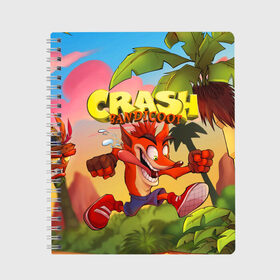 Тетрадь с принтом Crash Bandicoot в Кировске, 100% бумага | 48 листов, плотность листов — 60 г/м2, плотность картонной обложки — 250 г/м2. Листы скреплены сбоку удобной пружинной спиралью. Уголки страниц и обложки скругленные. Цвет линий — светло-серый
 | Тематика изображения на принте: aku aku | crash bandicoot | бандикут | игры | крэш бандикут