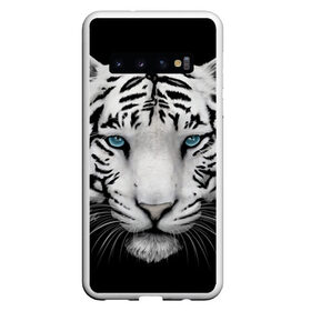 Чехол для Samsung Galaxy S10 с принтом Белый тигр в Кировске, Силикон | Область печати: задняя сторона чехла, без боковых панелей | белый тигр | крупный тигр | крупным планом | с голубыми глазами | тигры