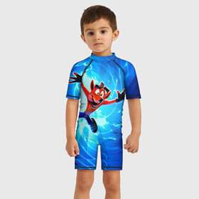 Детский купальный костюм 3D с принтом Crash Bandicoot в Кировске, Полиэстер 85%, Спандекс 15% | застежка на молнии на спине | crash bandicoot | краш | краш бандикут