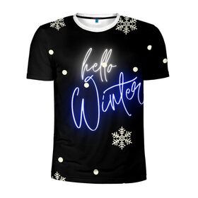 Мужская футболка 3D спортивная с принтом Привет,зима в Кировске, 100% полиэстер с улучшенными характеристиками | приталенный силуэт, круглая горловина, широкие плечи, сужается к линии бедра | белый | декабрь | зима | снег | снежинка | уют | черный