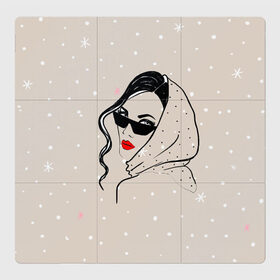 Магнитный плакат 3Х3 с принтом Модная девушка в очках в Кировске, Полимерный материал с магнитным слоем | 9 деталей размером 9*9 см | Тематика изображения на принте: беж | брюнетка | гламур | девушка | красота | лицо | мода | очки | помада