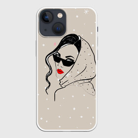 Чехол для iPhone 13 mini с принтом Модная девушка в очках в Кировске,  |  | Тематика изображения на принте: беж | брюнетка | гламур | девушка | красота | лицо | мода | очки | помада
